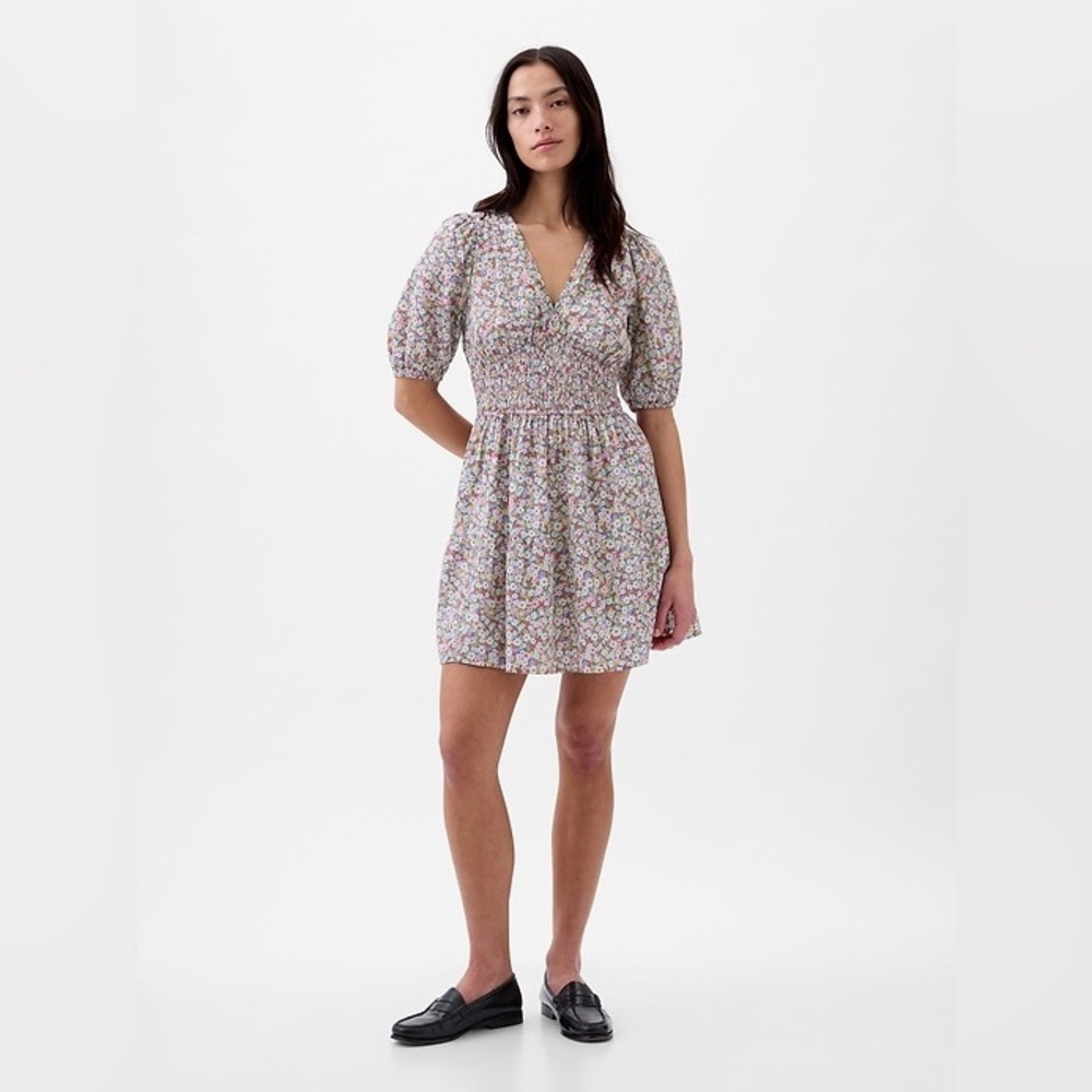 GAP Floral Mini Dress in White with Pink & Green Print